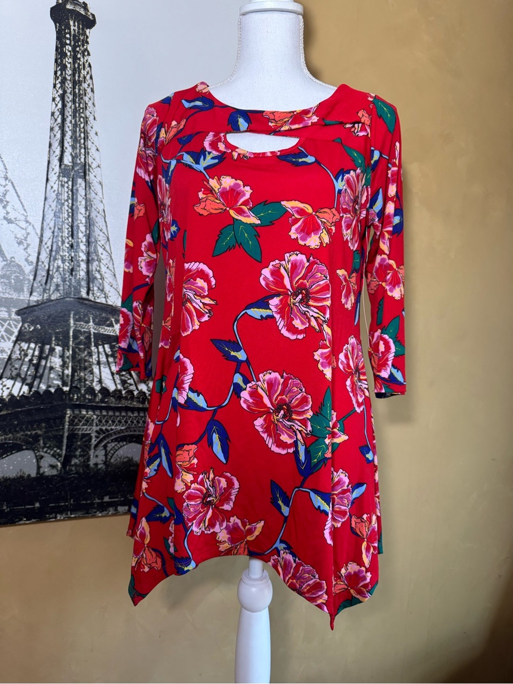 Sunny Leigh Red Floral Cutout Tunic